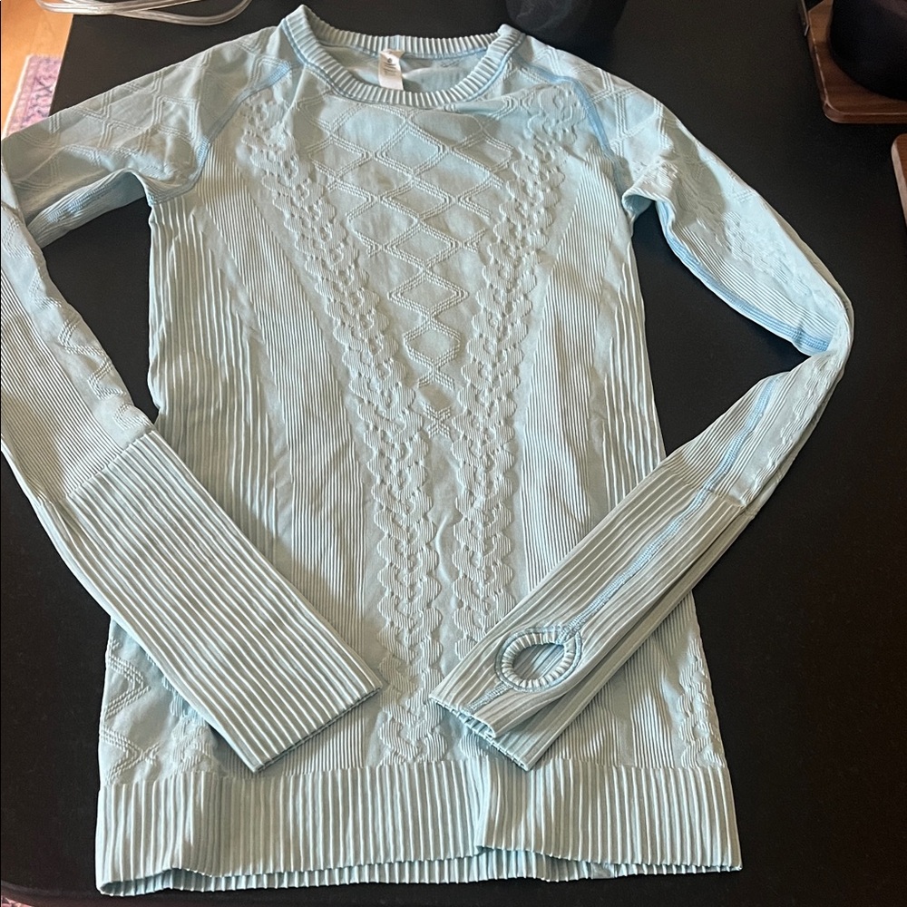 Lululemon Women's Light Blue Cable Knit Sweater